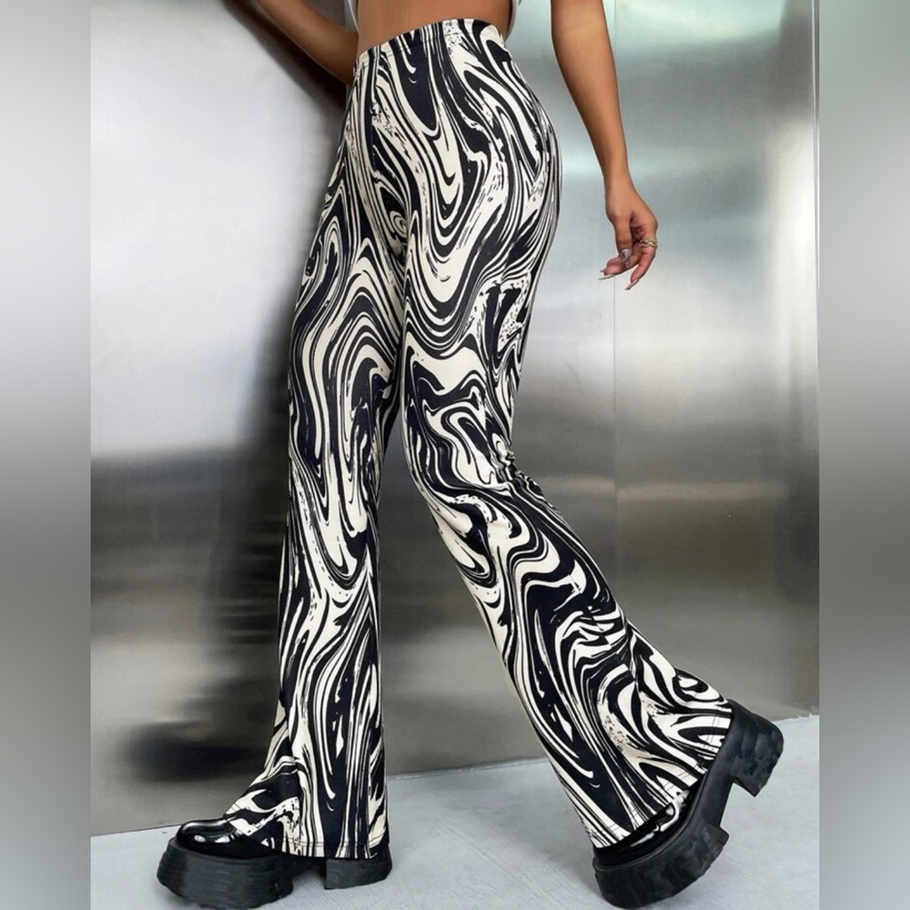 Marble Print Flare Leg Pants